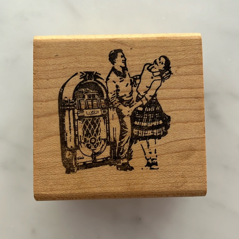 Vintage dancing at the. jukebox rubber stamp